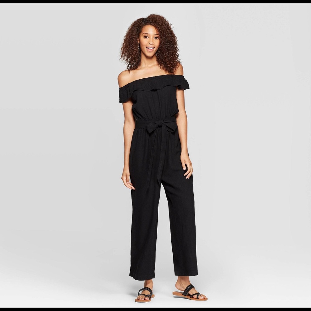 Black Off The Shoulder Wide Leg Jumpsuit